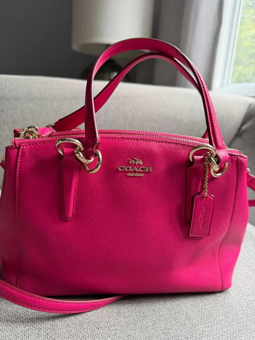Coach Mini Christie Carryall Leather Shoulder HandBag Hot Pink